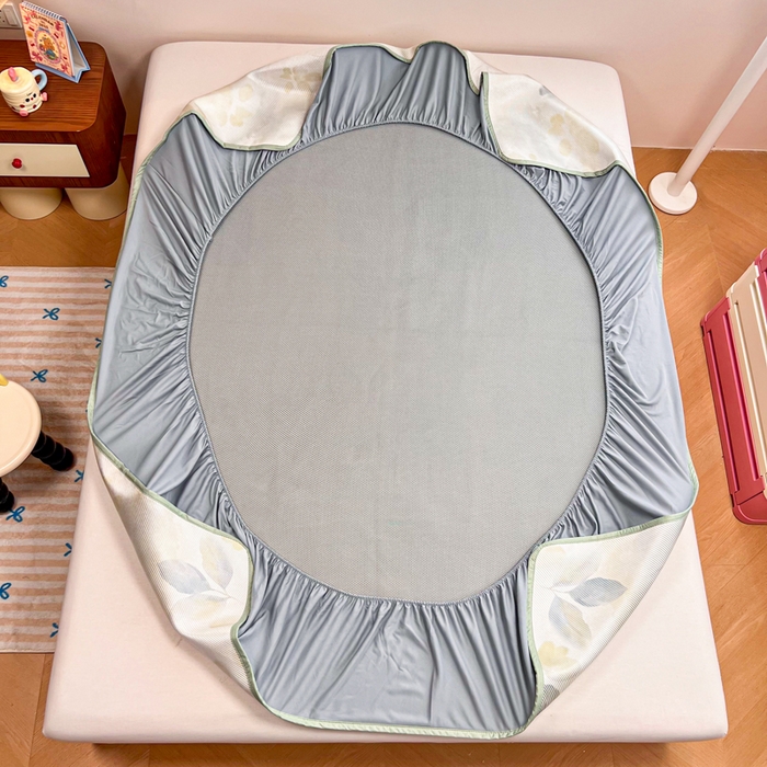 91家纺网 家纺一手货源 找家纺 慕尚家纺 2025新款数码印花床席床笠款冰藤席 床笠款-墨染