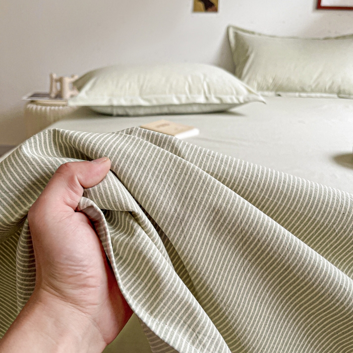 91家纺网 家纺一手货源 找家纺 久云居 2025新款亲肤舒适全棉色织防水床单 超细绿条