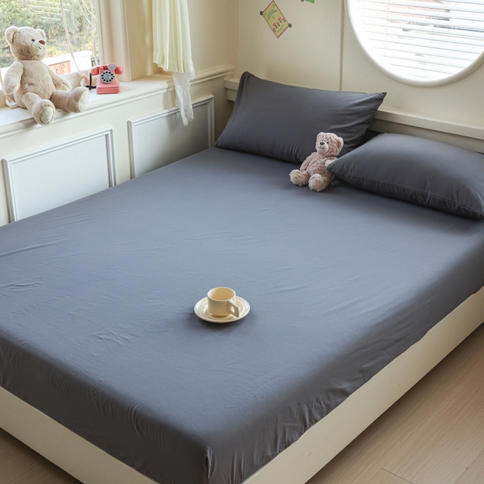 91家纺网 家纺一手货源 找家纺 2025新款全棉A类简约素色水洗棉纯棉单床笠 中灰