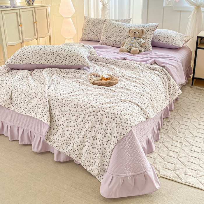 91家纺网 家纺一手货源 找家纺 2025新款针织双层纱夏被床盖四件套单夏被单床盖单品 紫罗兰