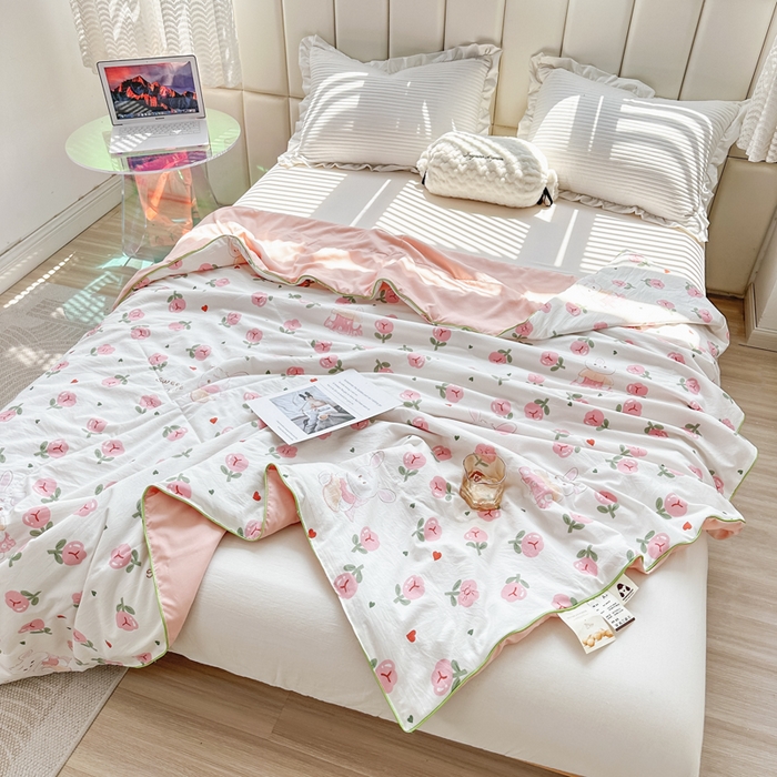 91家纺网 家纺一手货源 找家纺 （总）富艺隆 2025新款A类水洗棉双层纱夏被水洗棉麻空调被直播爆款大豆夏被