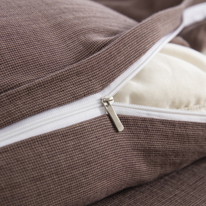 91家纺网 家纺一手货源 找家纺 （总）2025新款全棉色织双层纱拉链款四件套 千禧格-咖