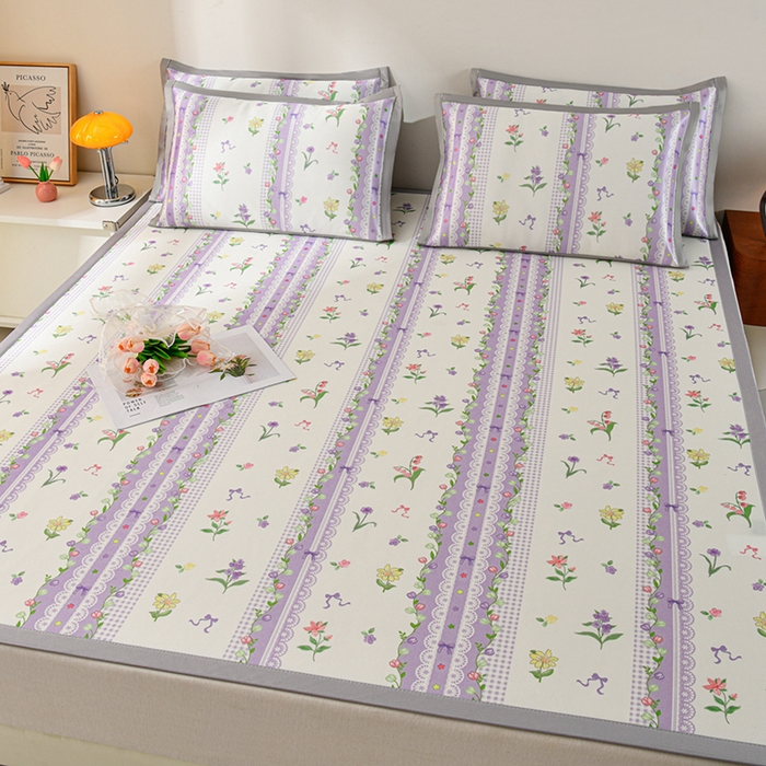 91家纺网 家纺一手货源 找家纺 简一 2025新款A类碳光印花数码冰丝凉席系列-床单款 紫色梦境