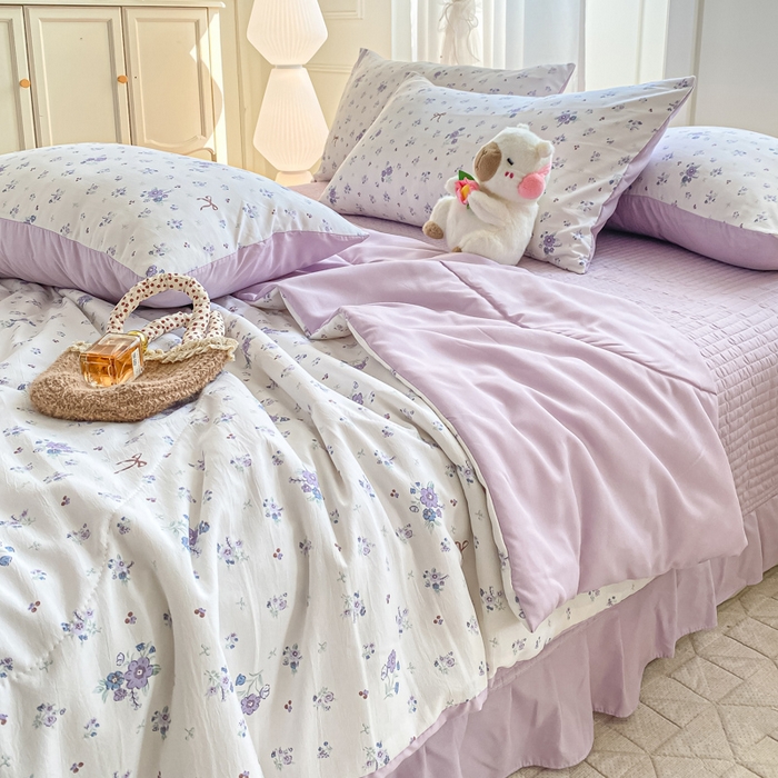 91家纺网 家纺一手货源 找家纺 2025新款针织双层纱夏被床盖四件套单夏被单床盖单品 紫色香氛