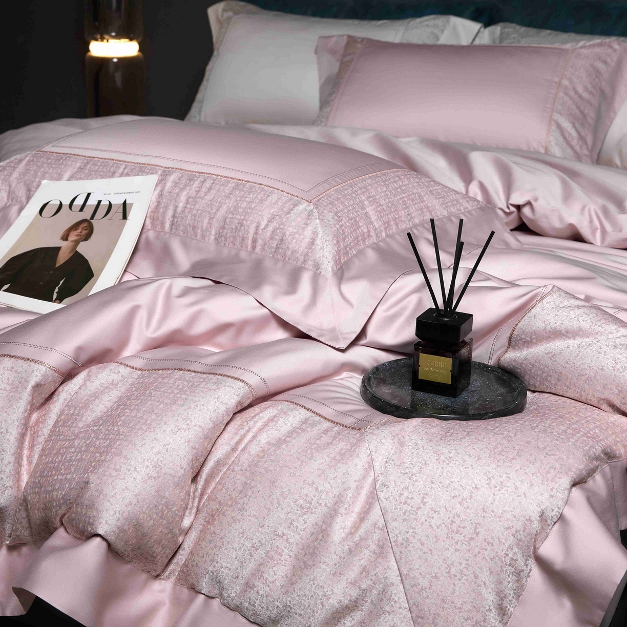 91家纺网 家纺一手货源 找家纺 （总）榻尚家居 2025新款120支长绒棉纯棉贡缎色织提花四件套-香榭丽