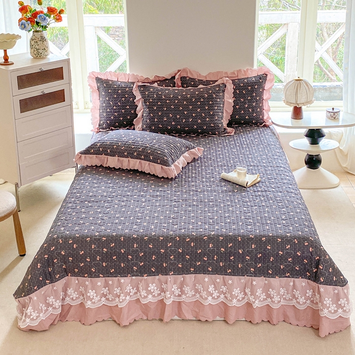 91家纺网 家纺一手货源 找家纺 2025新款直播热款A类针织棉双层纱床盖款夏被四件套 樱桃