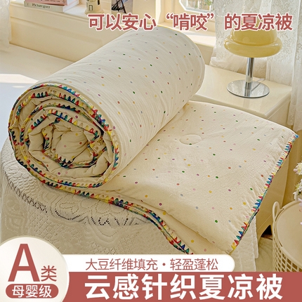 91家纺网 家纺一手货源 找家纺 昊川 2025新款云感针织双层纱彩色贝壳边夏被夏凉被空调被 相思-蓝