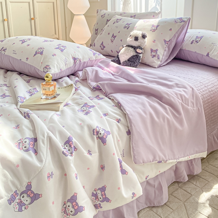 91家纺网 家纺一手货源 找家纺 2025新款针织双层纱夏被床盖四件套单夏被单床盖单品 甜心库洛米