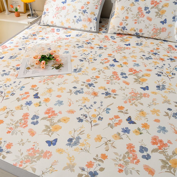 91家纺网 家纺一手货源 找家纺 简一 2025新款A类碳光印花数码冰丝凉席系列-床单款 秋日细雨