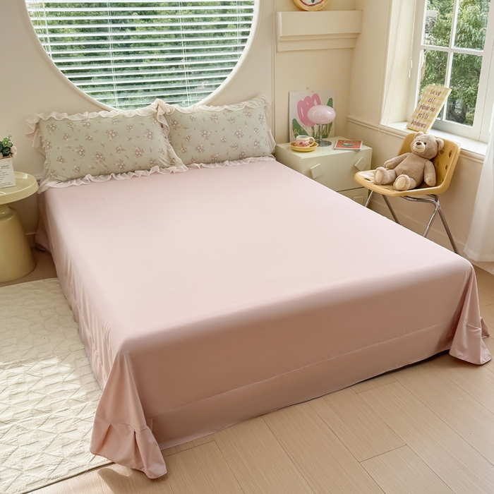 91家纺网 家纺一手货源 找家纺 苏拉家居 2025新款雪纺花边云感提花针织双层纱四件套 茶里茶气