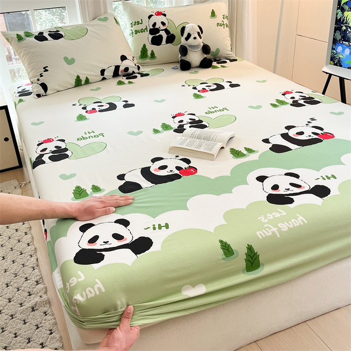 91家纺网 家纺一手货源 找家纺 宝士康家纺 2025新款10A抗菌全棉印花床笠 森林熊猫