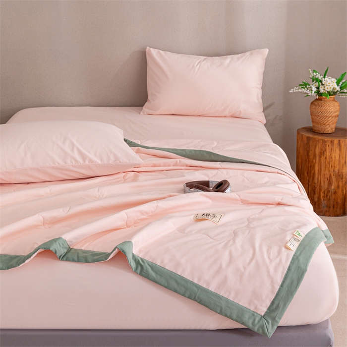 91家纺网 家纺一手货源 找家纺  天瑜 2024全棉夏被棉花芯纯色水洗棉夏凉被可水洗空调被 浅粉
