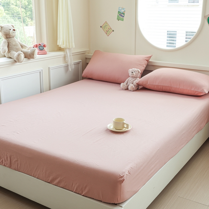 91家纺网 家纺一手货源 找家纺 2025新款全棉A类简约素色水洗棉纯棉单床笠 豆沙