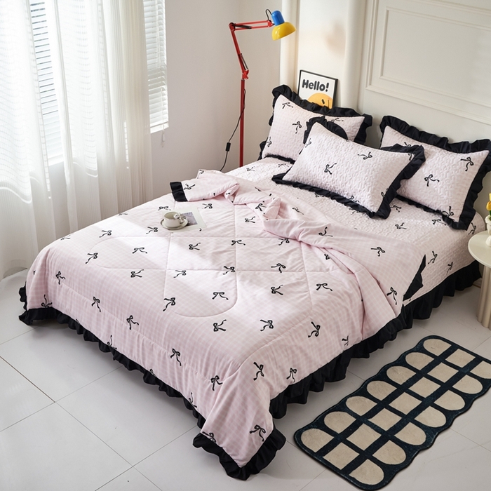 91家纺网 家纺一手货源 找家纺 蝶帕家纺 2025新款法式赫本风韩版花边床盖款夏被四件套 半旧时光