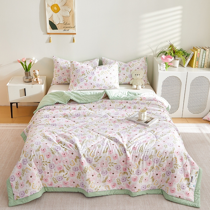 91家纺网 家纺一手货源 找家纺 海洋家纺 2025款水洗棉纯棉花夏凉被全棉花印花夏被空调被薄被子 浪漫约定