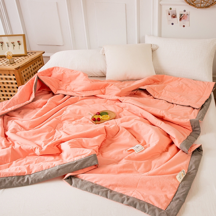 91家纺网 家纺一手货源 找家纺 天瑜 2024全棉夏被棉花芯纯色水洗棉夏凉被可水洗空调被 活力橙