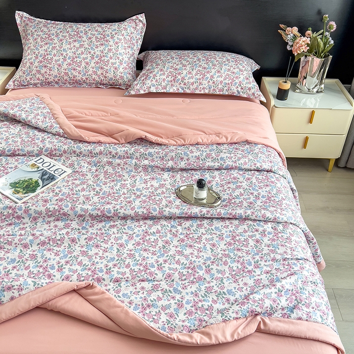 91家纺网 家纺一手货源 找家纺 宝士康家纺 2025新款10A抗菌双层纱印花夏被四件套 紫苑