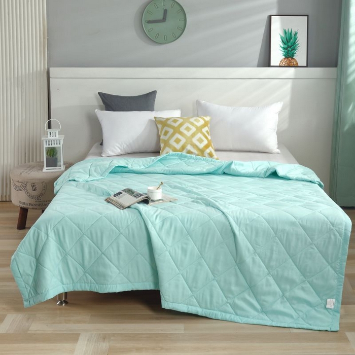 91家纺网 家纺一手货源 找家纺 2025新款亲肤棉简约舒适纯色夏被 水绿