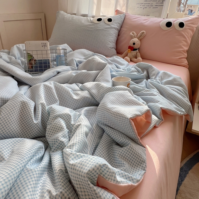 91家纺网 家纺一手货源 找家纺 慕尚家纺 2025新款大眼萌仔夏被 大眼萌 蓝格粉