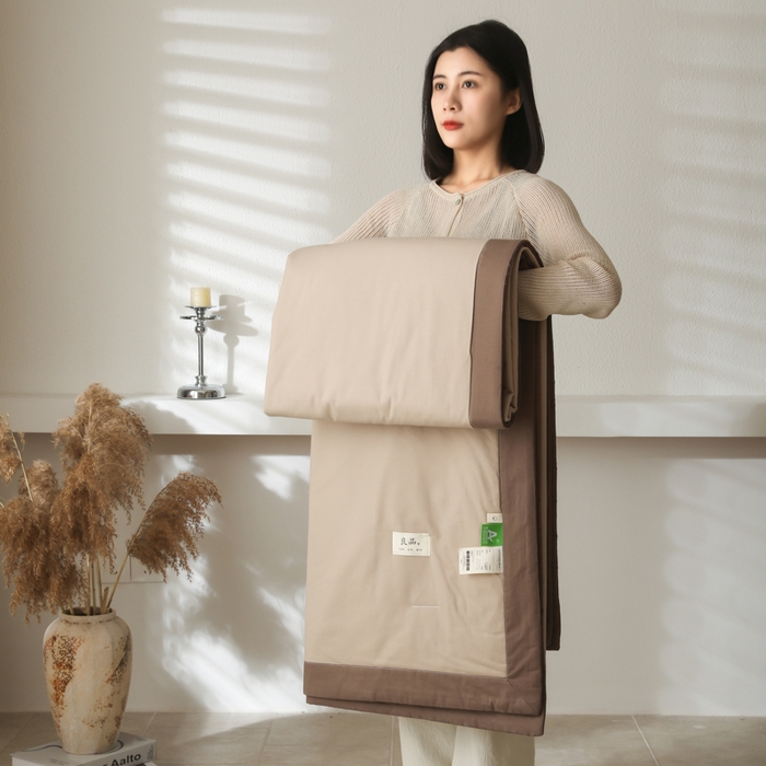 91家纺网 家纺一手货源 找家纺 眠博士 2025新款A类全棉40S纯棉新疆棉大豆夏被夏凉被空调被 包边夏被40支-杏色拼春泥