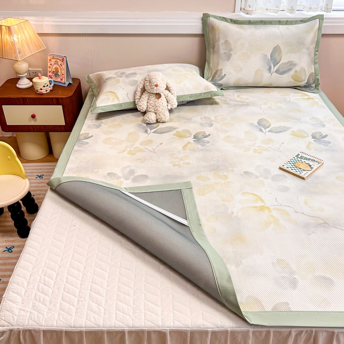 91家纺网 家纺一手货源 找家纺 慕尚家纺 2025新款数码印花床席床笠款冰藤席 床席款-墨染