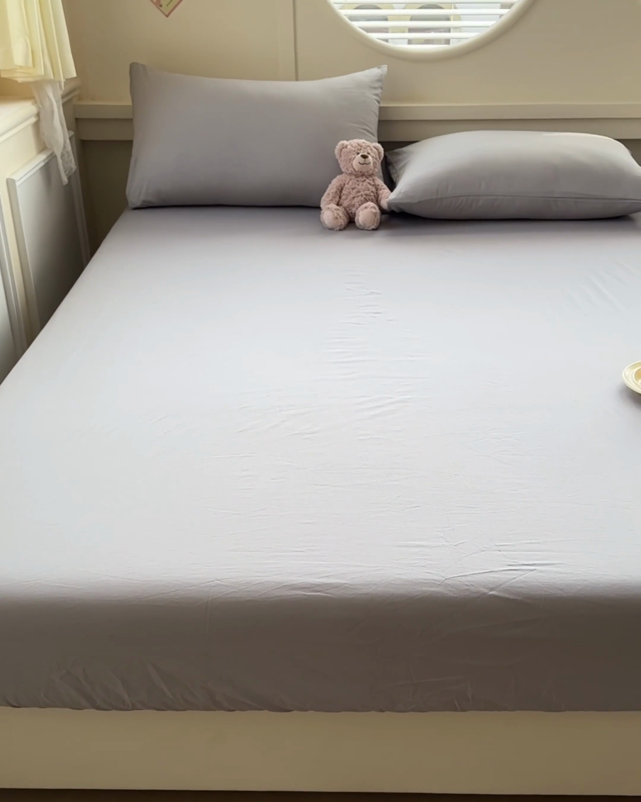 91家纺网 家纺一手货源 找家纺 2025新款全棉A类简约素色水洗棉纯棉单床笠 浅灰