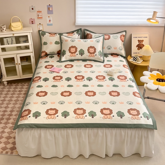 91家纺网 家纺一手货源 找家纺 2025新款懒猫600D数码印花冰藤凉席 狮子王