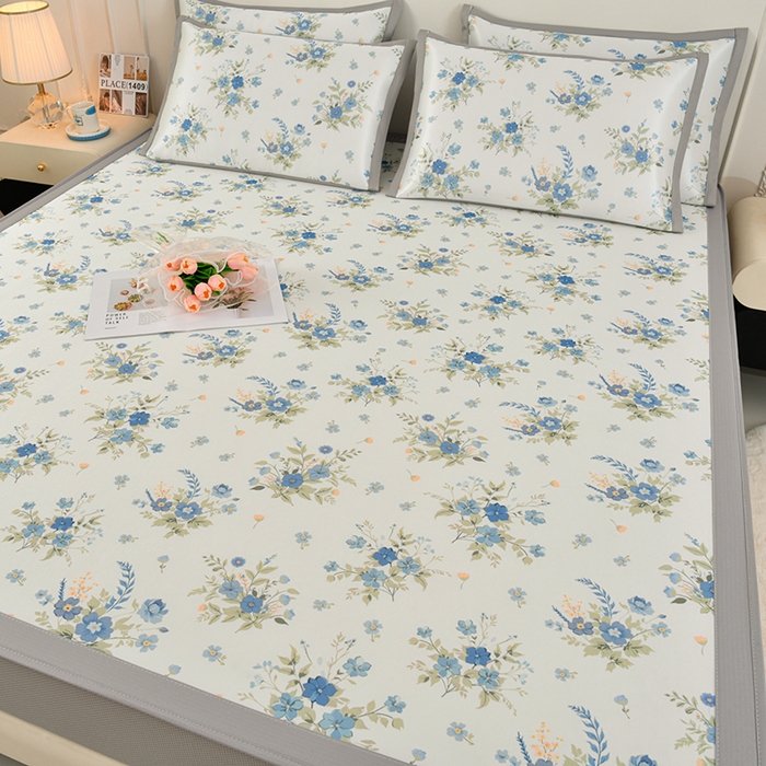 91家纺网 家纺一手货源 找家纺 简一 2025新款A类碳光印花数码冰丝凉席系列-床笠款 浪漫花影