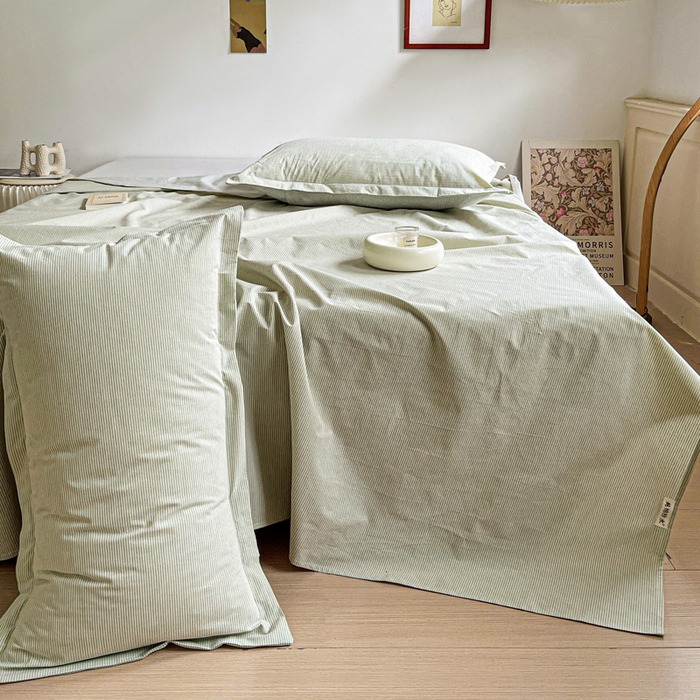 91家纺网 家纺一手货源 找家纺 久云居 2025新款亲肤舒适全棉色织防水床单 超细绿条