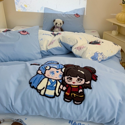 91家纺网 家纺一手货源 找家纺 （总）苏拉家居 2025新款A类水洗云朵棉毛巾绣+印花系列四件套