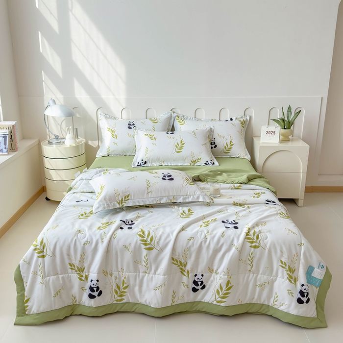 91家纺网 家纺一手货源 找家纺 宝士康家纺 2025新款10A抗菌针织夏被 熊猫乐园