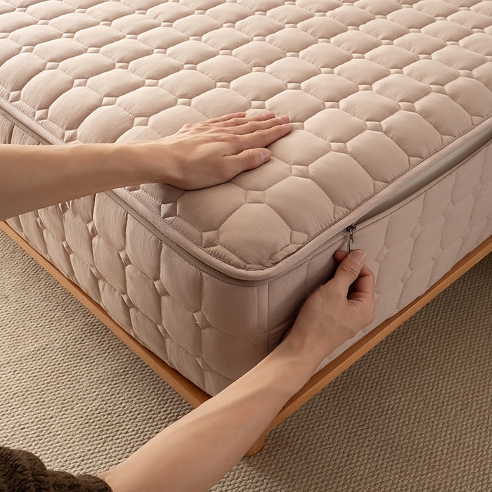 91家纺网 家纺一手货源 找家纺 叠派家纺 2025新款5A抗菌A类夹棉床笠经典款防水款系列 五面夹棉-经典格奶昔驼