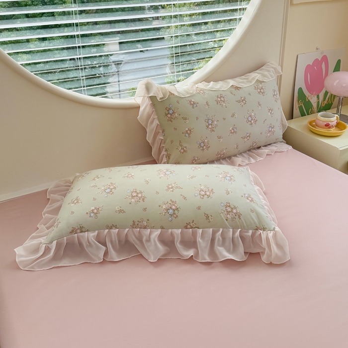 91家纺网 家纺一手货源 找家纺 苏拉家居 2025新款雪纺花边云感提花针织双层纱四件套 茶里茶气