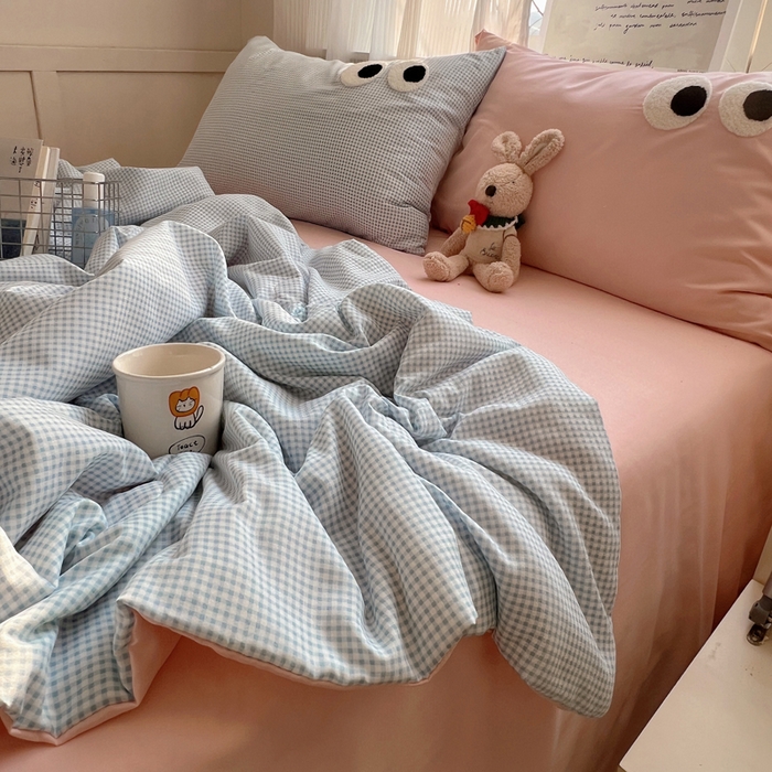 91家纺网 家纺一手货源 找家纺 慕尚家纺 2025新款大眼萌仔夏被 大眼萌 蓝格粉