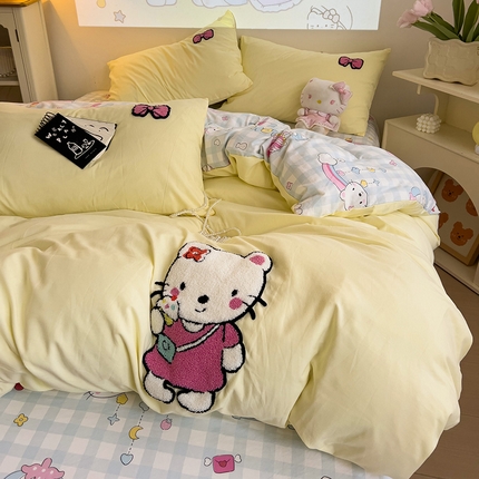 91家纺网 家纺一手货源 找家纺 （总）苏拉家居 2025新款A类水洗云朵棉毛巾绣+印花系列四件套