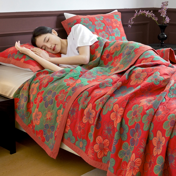 91家纺网 家纺一手货源 找家纺 棠薇家纺 2025新款60S长绒棉纯棉纱布毛巾被 花海