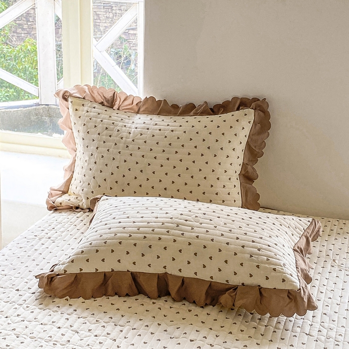 91家纺网 家纺一手货源 找家纺 2025新款直播热款A类针织棉双层纱床盖款夏被四件套 小心心咖