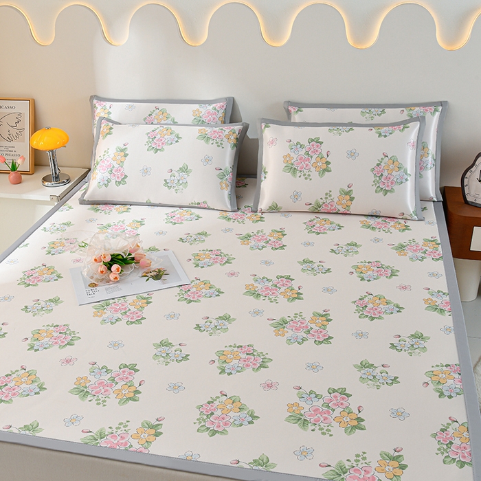 91家纺网 家纺一手货源 找家纺 简一 2025新款A类碳光印花数码冰丝凉席系列-床单款 满园春色