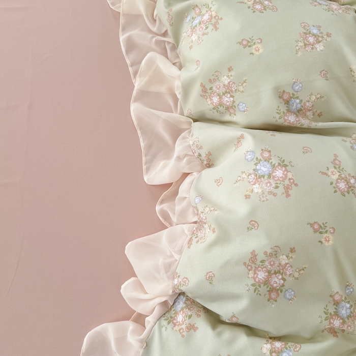 91家纺网 家纺一手货源 找家纺 苏拉家居 2025新款雪纺花边云感提花针织双层纱四件套 茶里茶气