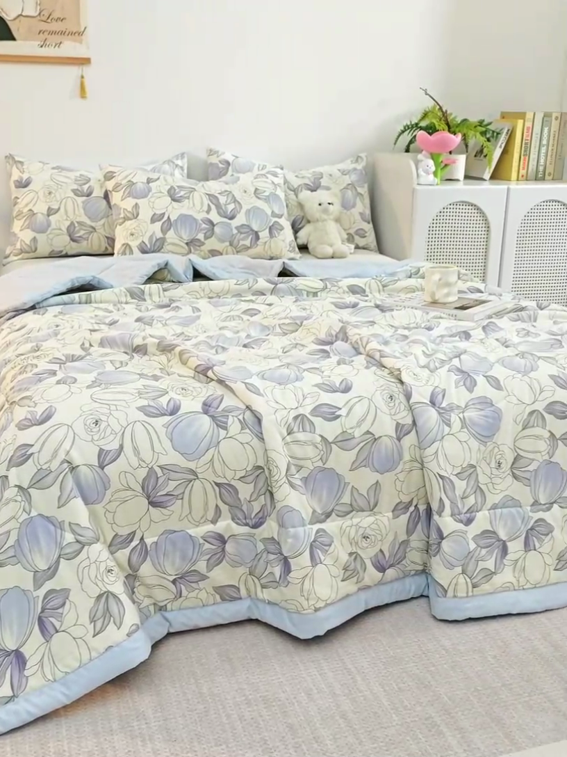 91家纺网 家纺一手货源 找家纺 海洋家纺 2025款水洗棉纯棉花夏凉被全棉花印花夏被空调被薄被子 淑清雅