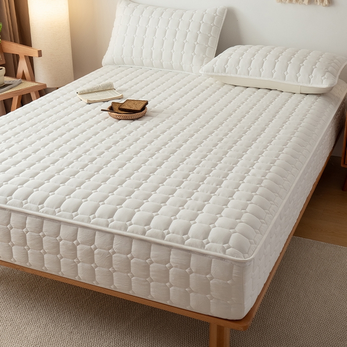 91家纺网 家纺一手货源 找家纺 叠派家纺 2025新款5A抗菌A类夹棉床笠经典款防水款系列 五面夹棉-经典格荧月白