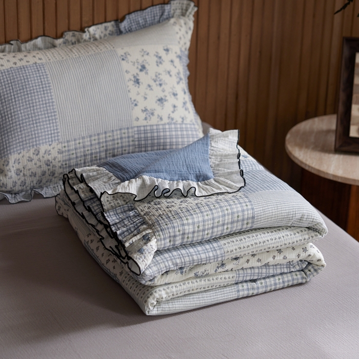 91家纺网 家纺一手货源 找家纺 （总）安莱生活 2025新款全棉精梳棉双层纱绉纱数码印花四件套