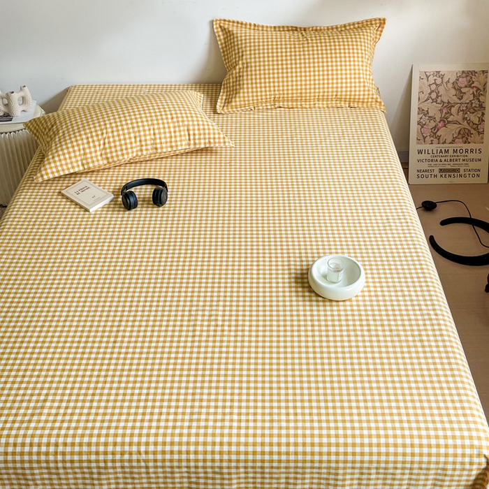 91家纺网 家纺一手货源 找家纺 久云居 2025新款亲肤舒适全棉色织防水床单 黄小格