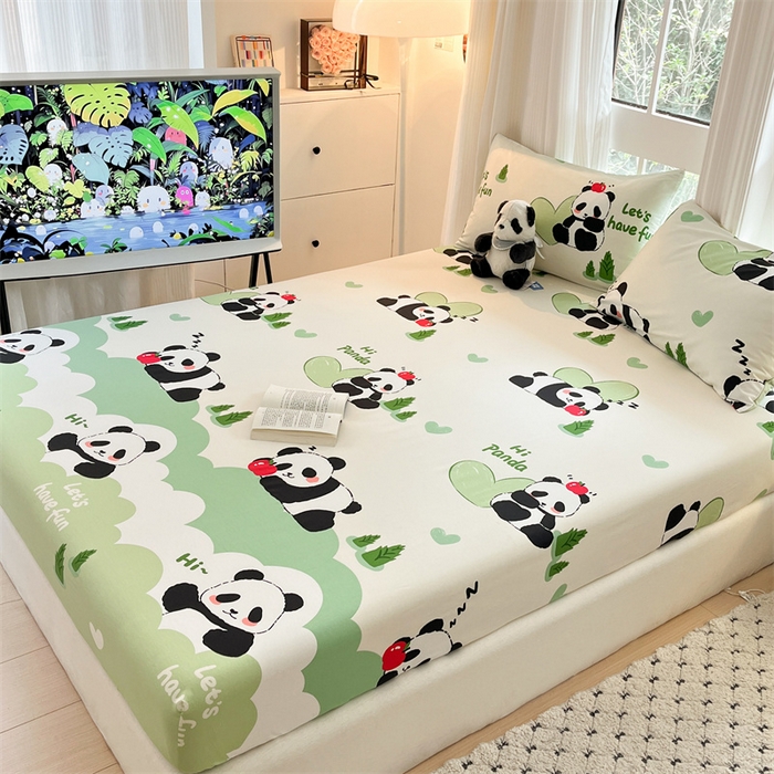 91家纺网 家纺一手货源 找家纺 宝士康家纺 2025新款10A抗菌全棉印花床笠 森林熊猫