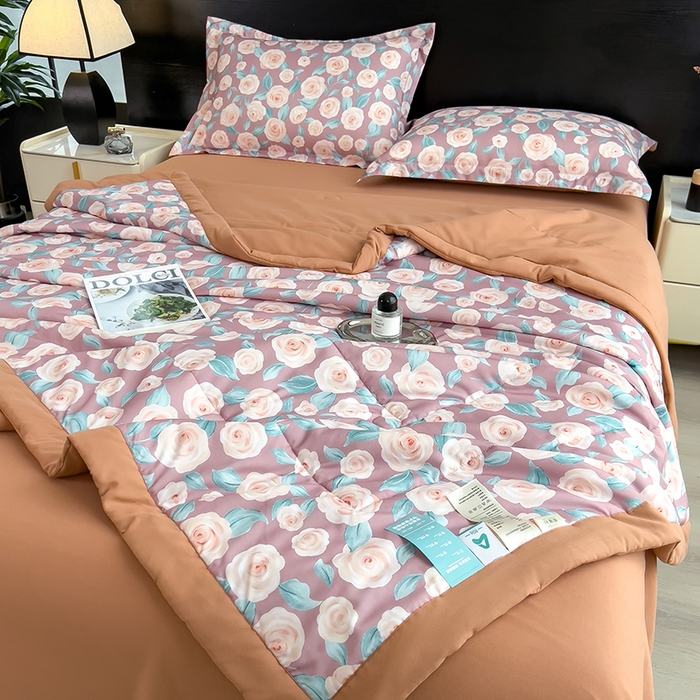 91家纺网 家纺一手货源 找家纺 宝士康家纺 2025新款10A抗菌双层纱印花夏被四件套 夏日玫瑰