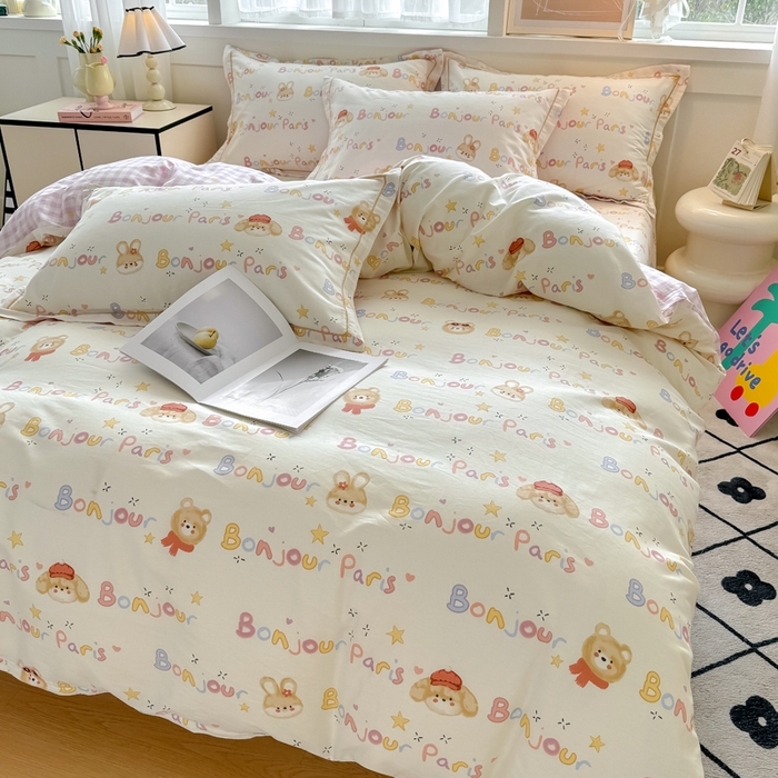 91家纺网 家纺一手货源 找家纺 红粉佳人家纺 2025新款12868纯棉系列全棉四件套 奶乎狗狗