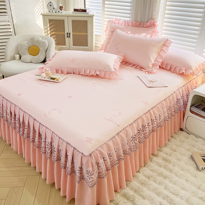 91家纺网 家纺一手货源 找家纺 （总）2025新款A类冰豆豆提花凉席床盖 床裙款