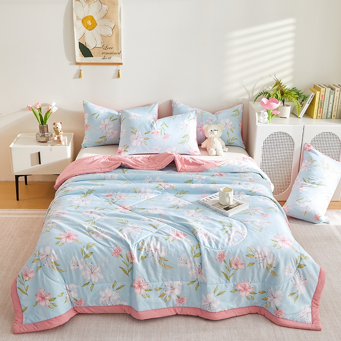 91家纺网 家纺一手货源 找家纺 海洋家纺 2025款水洗棉纯棉花夏凉被全棉花印花夏被空调被薄被子 铭香兰