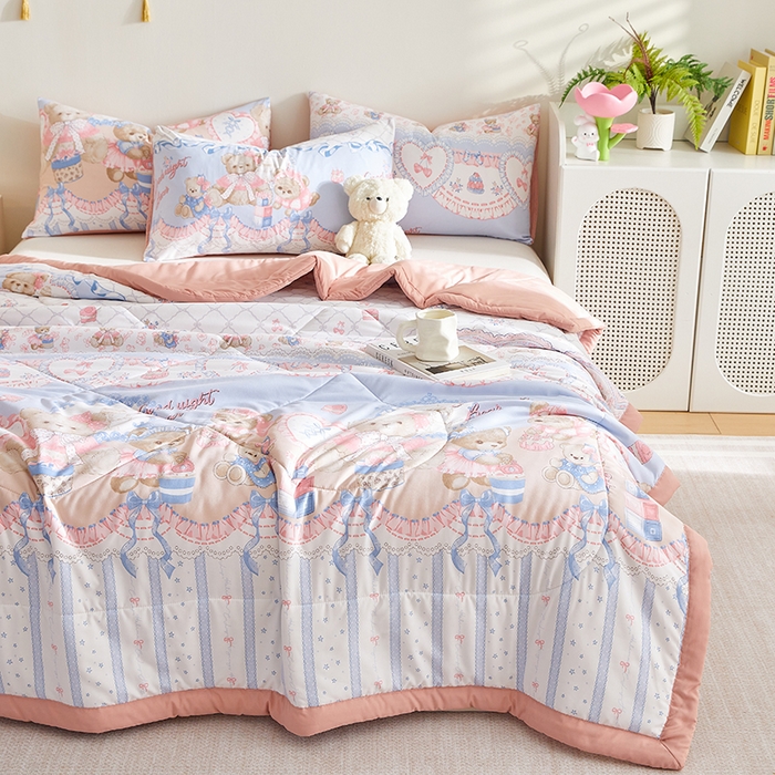 91家纺网 家纺一手货源 找家纺 海洋家纺 2025款水洗棉纯棉花夏凉被全棉花印花夏被空调被薄被子 洛丽塔-粉