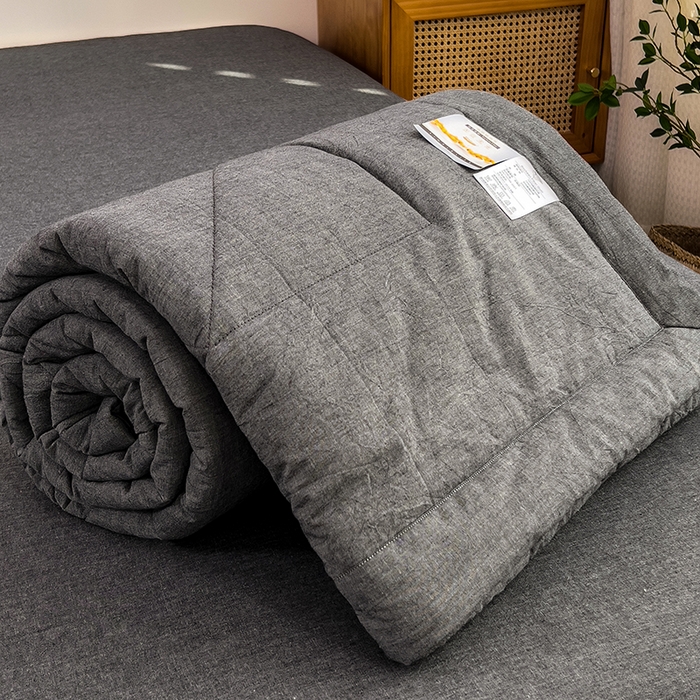 91家纺网 家纺一手货源 找家纺 宝士康家纺 2025新款10A抗菌无印风夏被四件套 低调灰